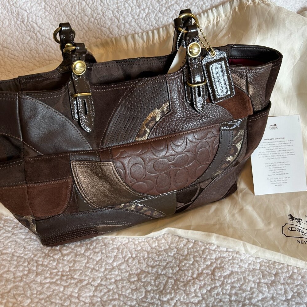 COACH PURSE NWT Patchwork Collection Brown/Gold/Leather/Suede - Picture 14 of 16